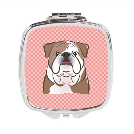 Carolines Treasures Carolines Treasures BB1219SCM Checkerboard Pink English Bulldog Compact Mirror; 2.75 x 3 x .3 In. BB1219SCM
